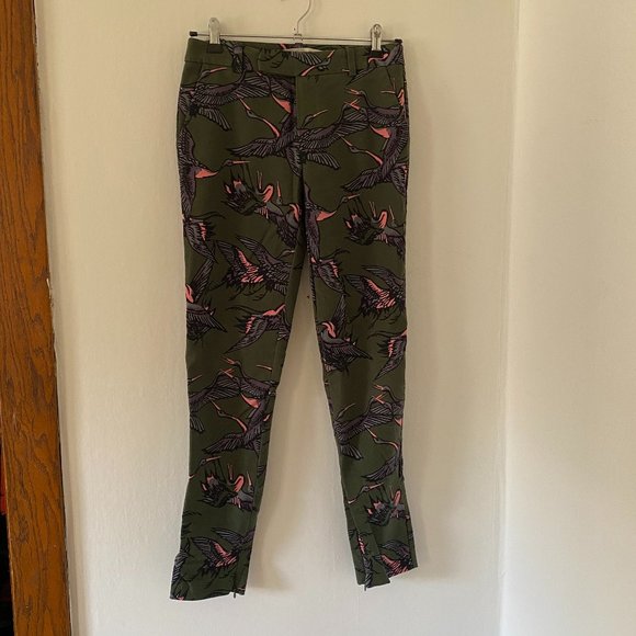 RACHEL Rachel Roy Olive Crane Print Ankle Pants - Picture 1 of 9